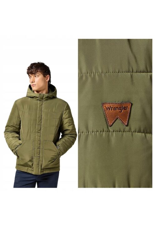 Мъжко зимно яке Transitional Puffer в зелен цвят с качулка и цип