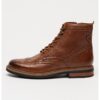 Кафяви кожени боти Newford Brogue с плоска подметка и връзки