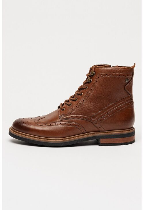 Кафяви кожени боти Newford Brogue с плоска подметка и връзки