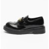 Clarks Велурени мокасини Corsley Bar – Избеляло черно/Антрацитно сиво Намаления и отстъпки Лачени кожени мокасини City в черен цвят с полускосена платформа