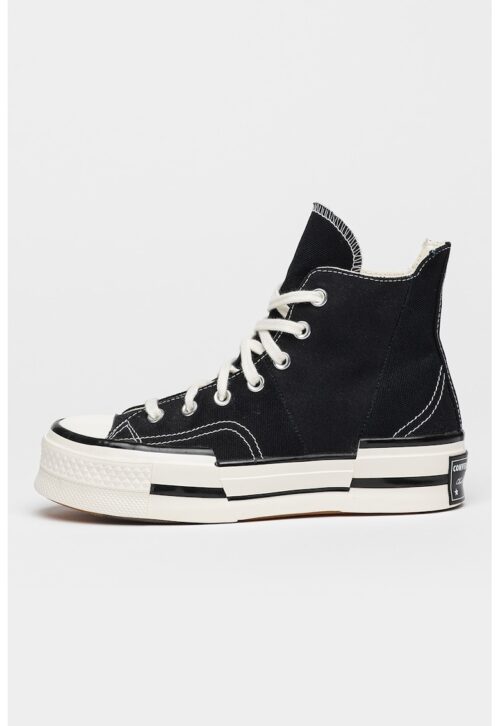 Кецове Chuck 70 Plus черни с мръснобял текстил и плоска подметка