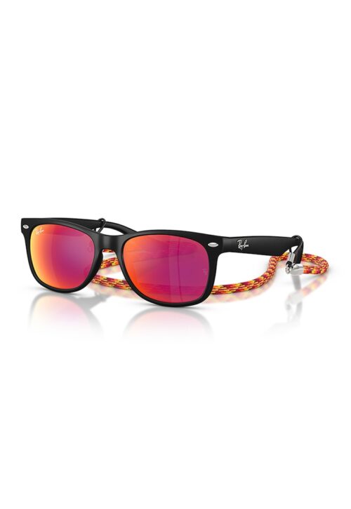 Слънчеви очила Wayfarer Midnight Black с лого с огледални оранжево-лилави лещи