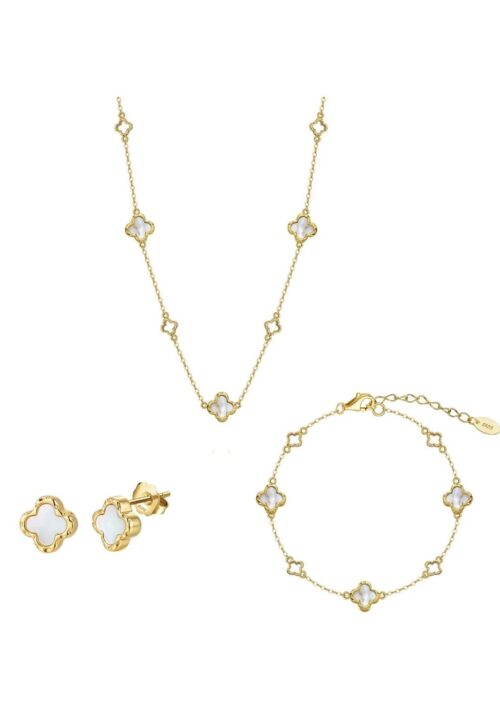 Комплект детелина Trifoi Clover Pearl от сребро 925 със седеф и позлата